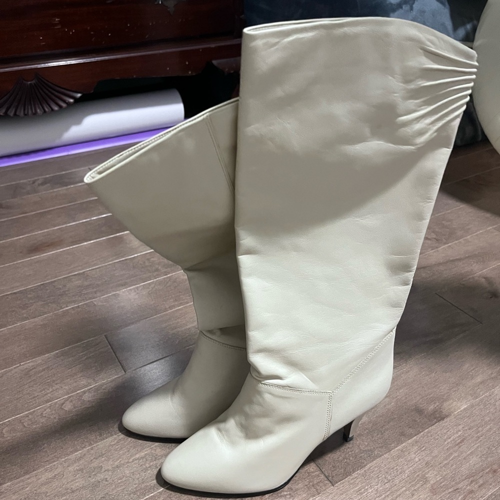 Cream Colored Knee High Boots